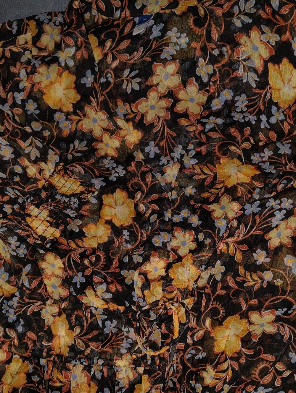 Floral Black Dress with Yellow and Blue Blooms